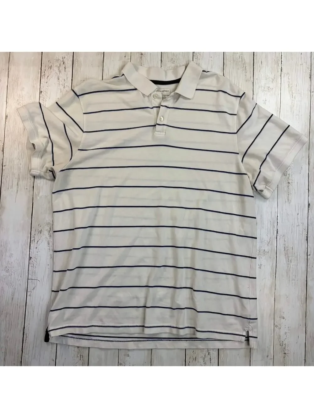 Banana Republic Men's XXL White Polo Shirt with Navy Stripes